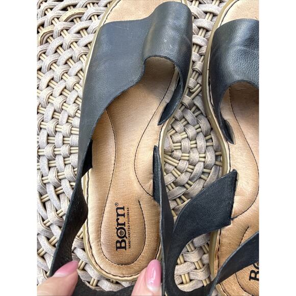 Born Inlet Slingback Sandals Womens 9M Black soft Leather Peep Toes Shoes - Picture 8 of 14